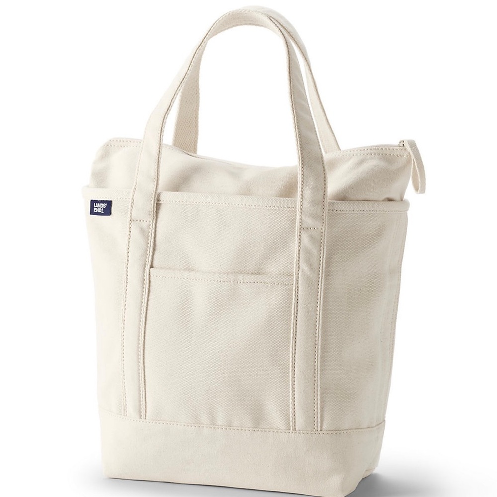 PLAIN Medium Natural 5 Pocket Zip Top Canvas Tote Bag